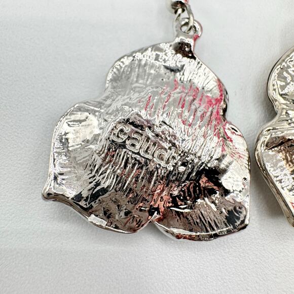 Gaudi Signed Floral Dangle Earrings Silver Tone Earthy Hues Fall Colors Enamel - Picture 4 of 9